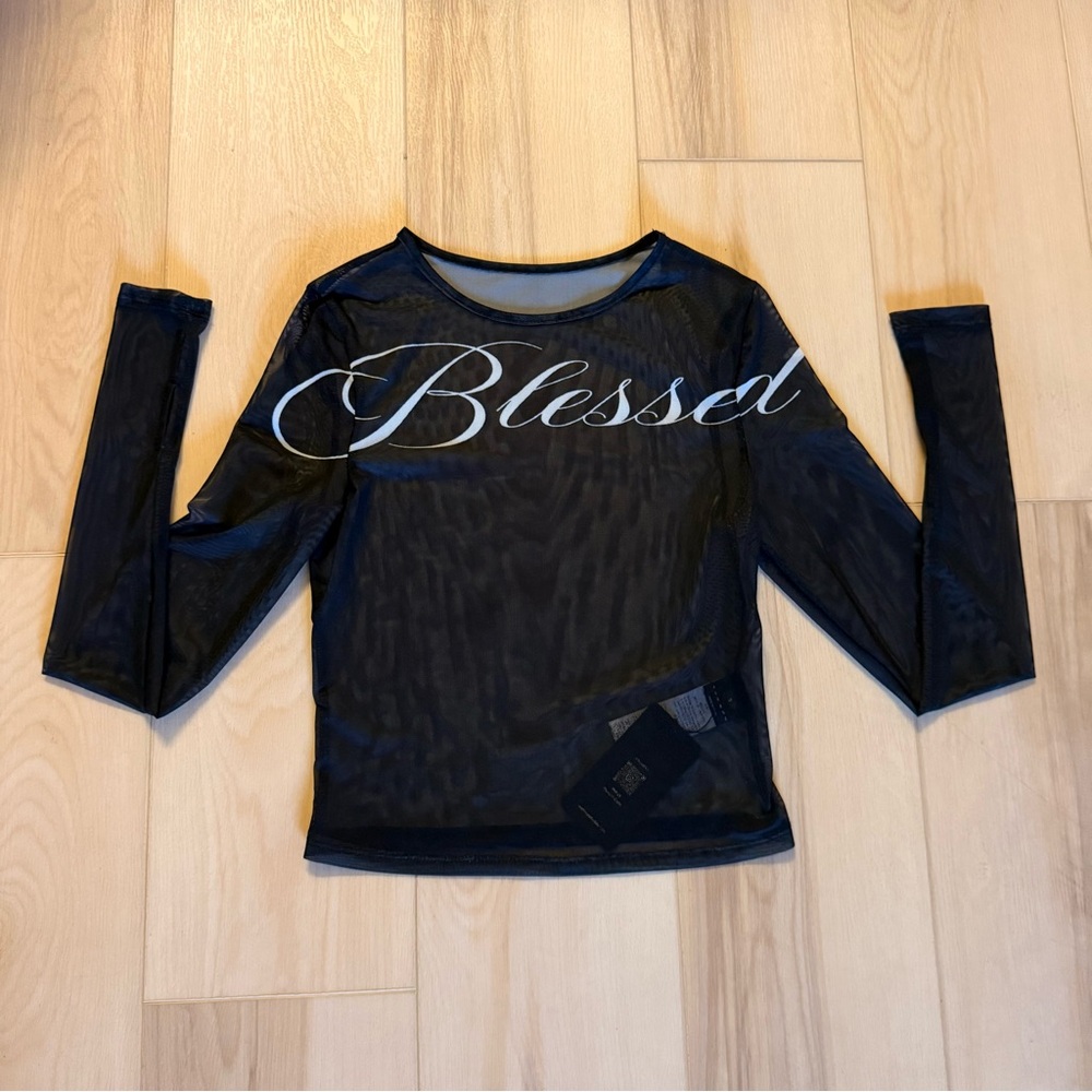 Black Mesh Long Sleeve Top